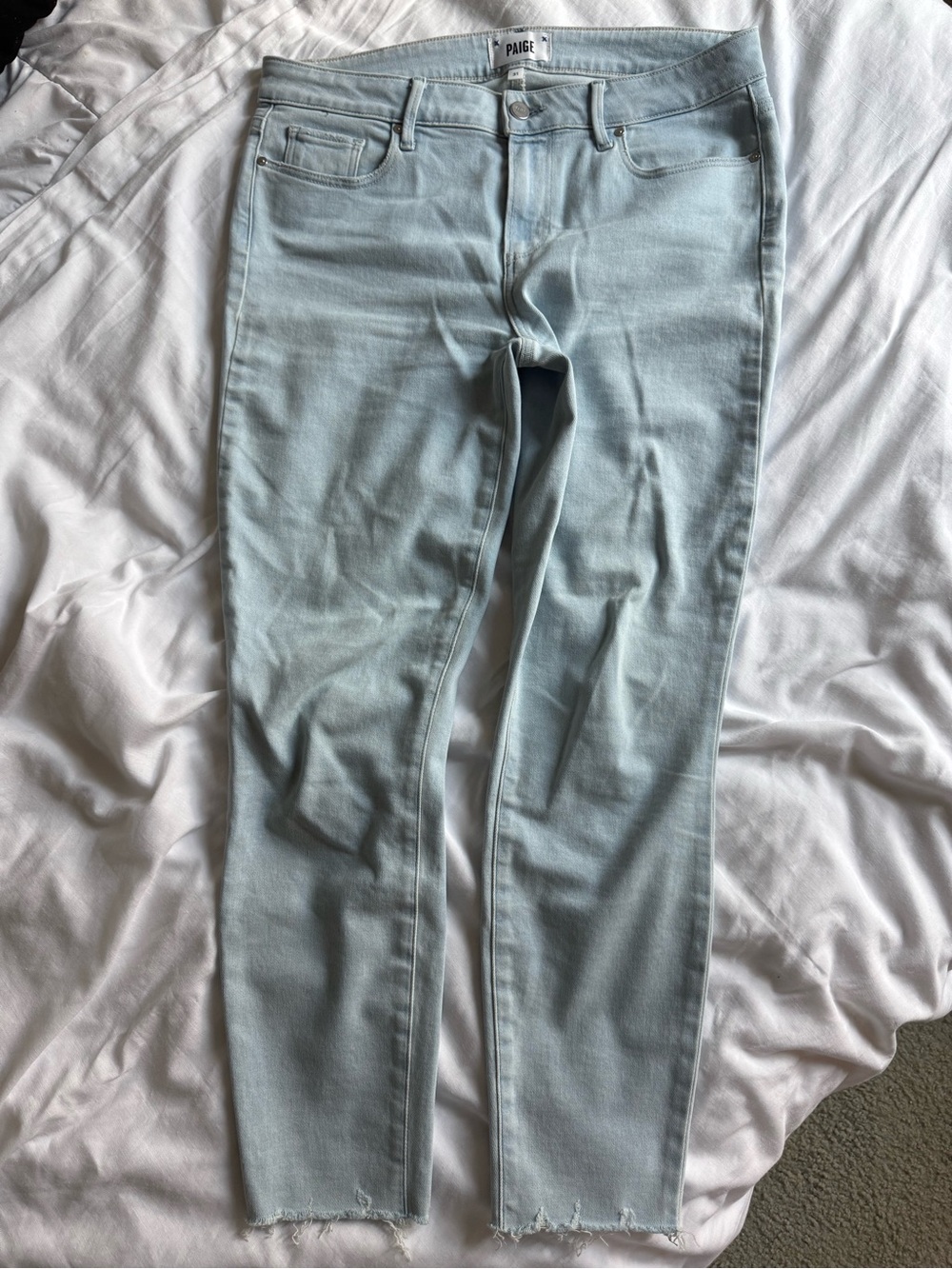 PAIGE Pale Blue Skinny Jeans with Frayed Hem